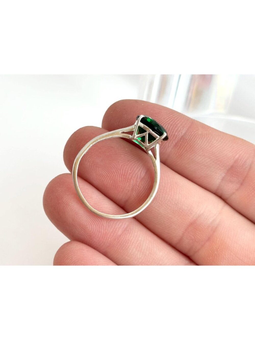 Green Tourmaline Round Cut Solitaire Sterling Silver 925 Vintage Ring - sz 10 - Picture 7 of 15
